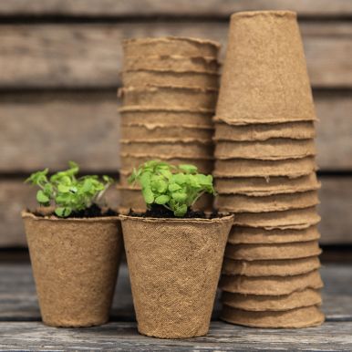 Fiberpotte 6 cm rund 26 stk, Nedbrytbare fiberpotter som lar deg plante ut uten å forstyrre røttene til planten.